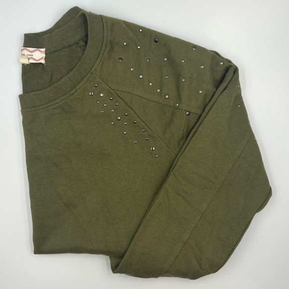 Nordstrom Pink Rose Olive Green Pullover Sweatshirt | Women’s Medium Crewneck - Picture 6 of 6